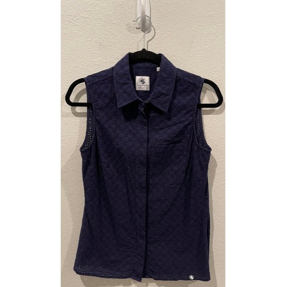 SOUTHERN PROPER Navy Blue Ansley Eyelet Sleeveless Blouse - Picture 1 of 4